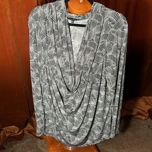 AK Anne Klein Black and White Long Sleeve Blouse 3X